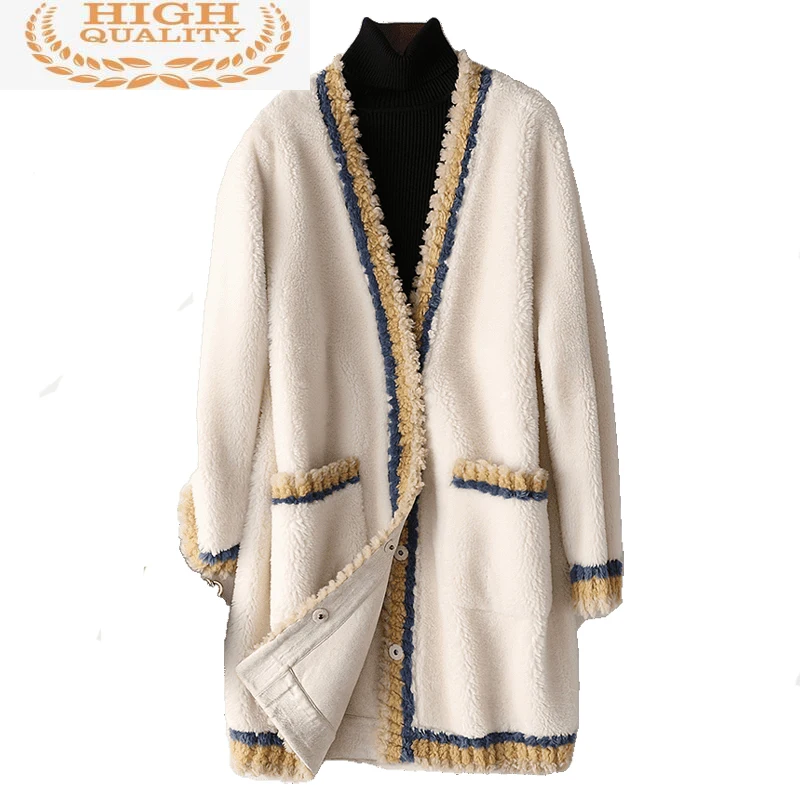 

Женское длинное меховое пальто, Корейская шерстяная куртка из овчины ягненка, зимняя куртка, 2021 KJ
