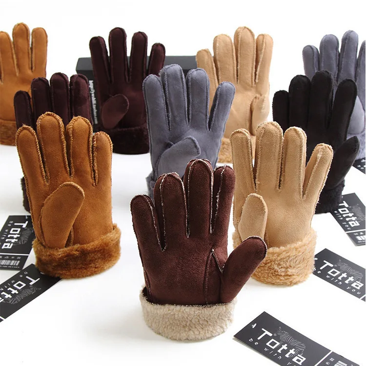 

Hot Sale Women Men Cashmere Gloves Imitation Leather Fashion Female Full Finger Suede Mittens Unisex Winter Warmer Wrist Gloves