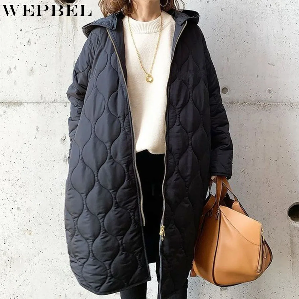 

Женское зимнее плотное пальто WEPBEL на молнии с капюшоном, женская модная однотонная длинная теплая куртка с длинным рукавом, верхняя одежда