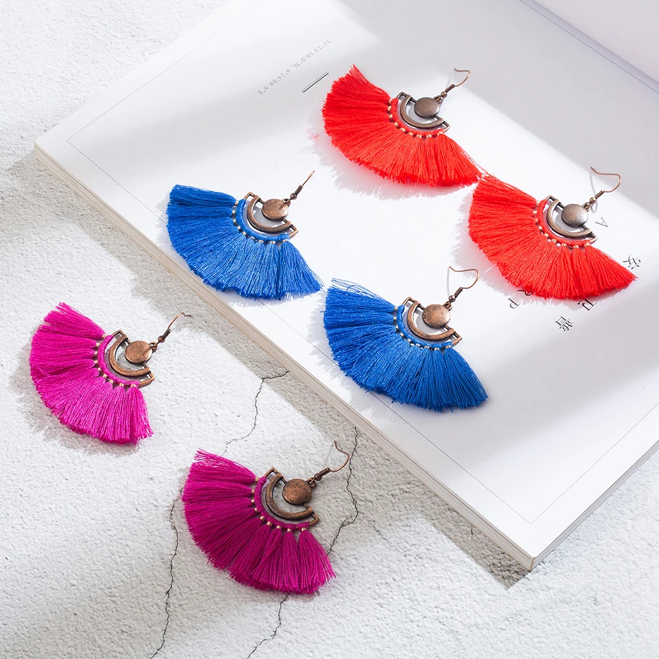 Античная Boho богемное длинные висячие серьги с кисточками Для женщин женский в этническом стиле Обручение серьги висячие украшения Аксессуары