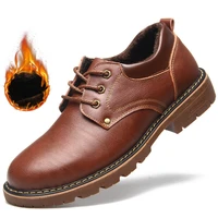 genuine leather men casual shoes winter plus velvet man footwear brown male boots for men designer shoes formal oxford