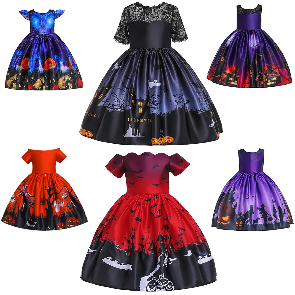 Princess Girls Formal Party Dress Kids printing Dresses for Halloween Prom Gown children Clothes Christmas | Детская одежда и