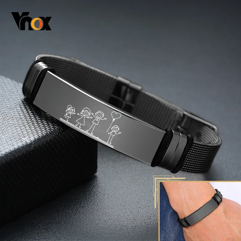 Vnox Adjustable Customize Bracelets for Men Women,12mm Stainless Steel Mesh Watch Band,Personalized To DAD SON Meaningful Gift vnox temperament wedding rings for women men cz stones stainless steel engagement band anniversary personalized gift jewelry