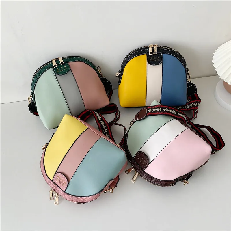 

Wriufred Female handbag youth casual hit color shell bag fashion wide shoulder strap PU shoulder crossbody bags messenger bag