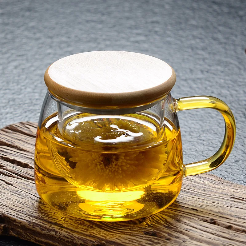 350 мл фильтр для чашки чая Стекло с бамбуковой и деревянной крышкой японский