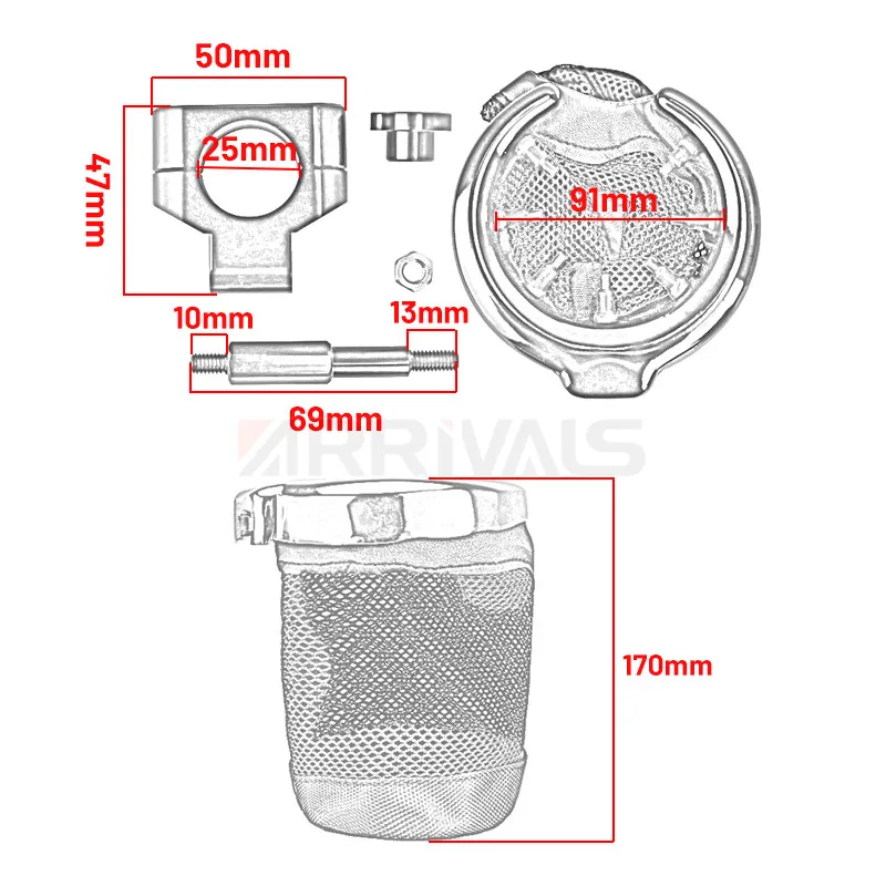 Держатель на руль мотоцикла черная хромированная металлическая корзина для