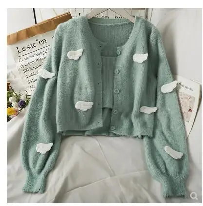 

Осенние женские кавайные мохеровые свитера трикотажная одежда для подростков бархатный однобортный комплект из двух предметов с длинным р...