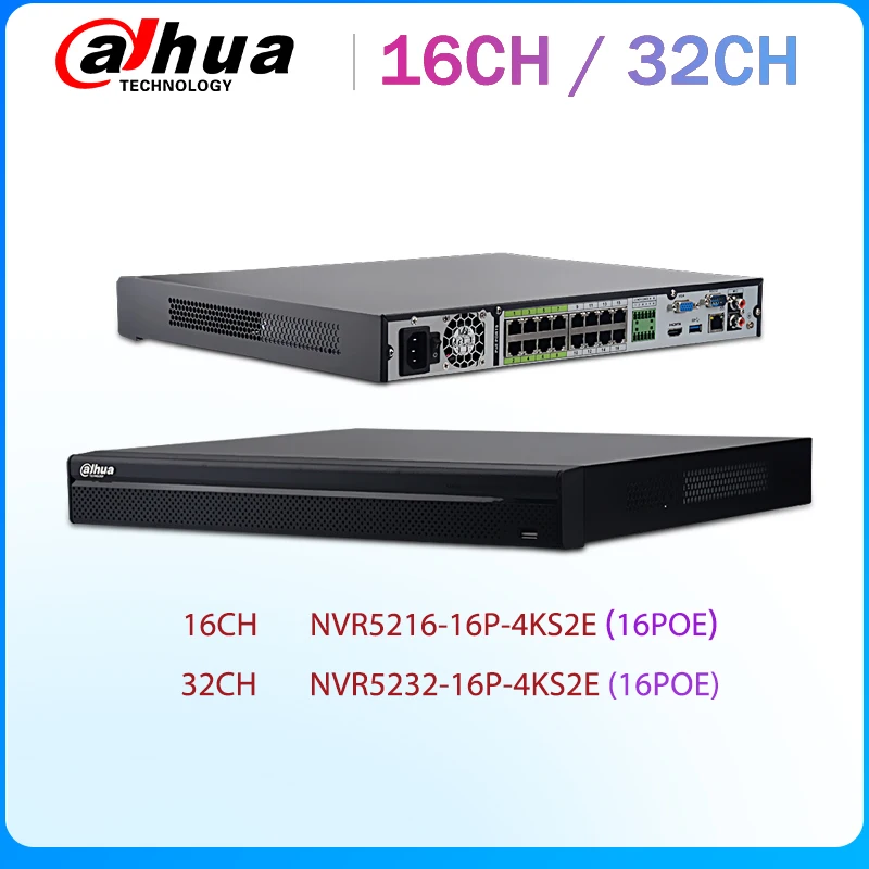 Видеорегистратор Dahua Ai 4K и H.265 16 каналов NVR5216 16P 4KS2E 32 канала с 12 МП 1U портами poe 2HDDs