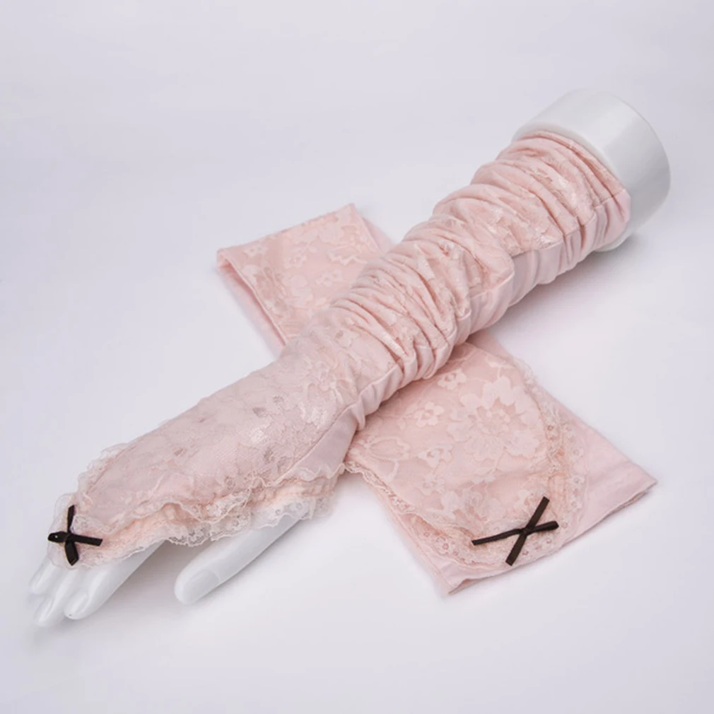 

Summer Fingerless Lace Sleeve Gloves Long Opera Modal UV Sun Protection Sunscreen Women Driving Gloves White Beige Breathable