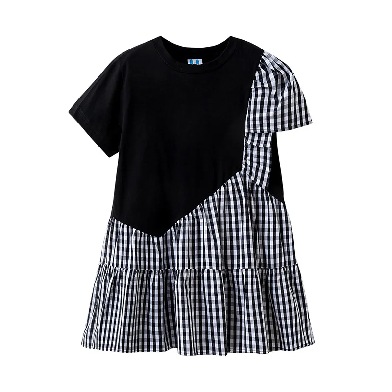 

2021 New Summer Girls Dress 8 10 12 years old Patchwork Plaid Casual Cotton Ruffles Dresses