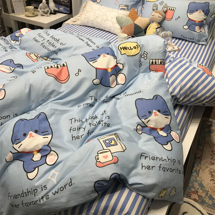 

Cute cartoon blue cat bedding set kid child teen,fashion cotton twin full queen home textile bed sheet pillow case quilt cover