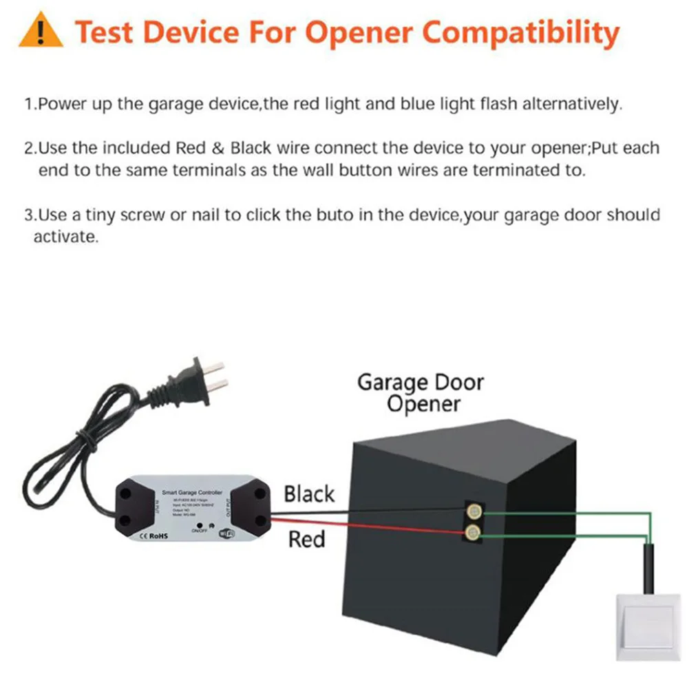 Easy Install No Hub Universal Garage Door Opener Timing Remote Control Reminder 3000W Smart Home Security Recording Wifi Switch |