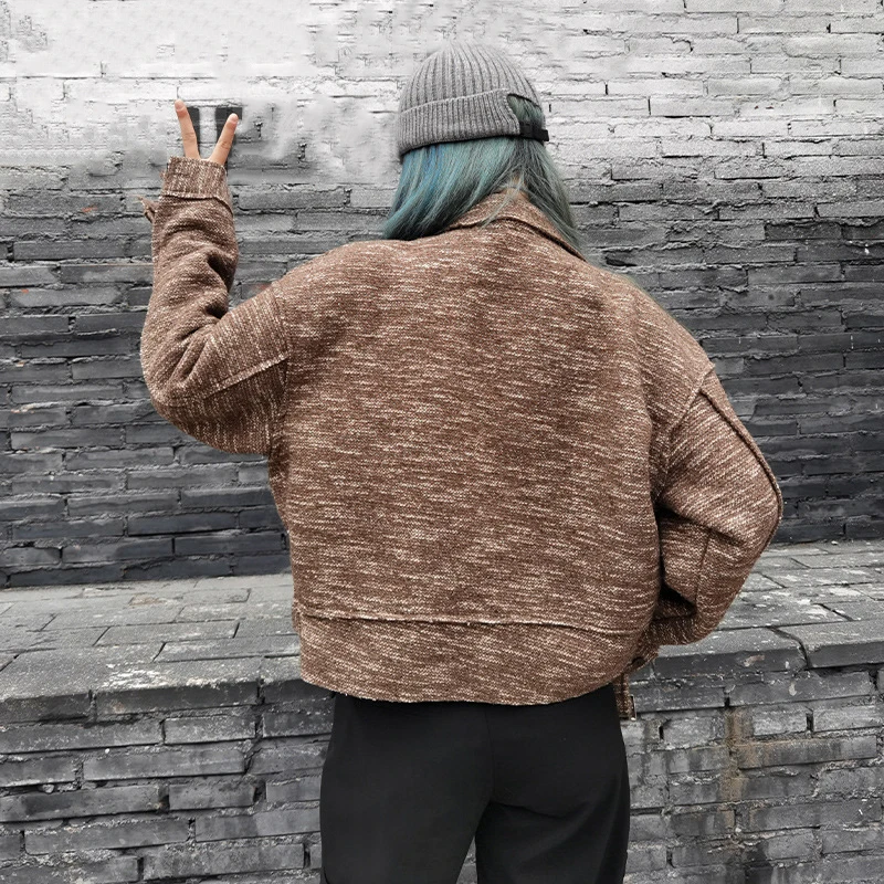 

zipper - women's loose wool coat, new long sleeve Lapel coat, modern style, autumn and winter, 2021, 1dd4012