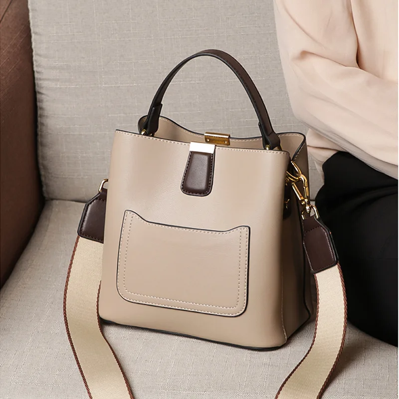 

2020 Luxury Calfskin Bucket Bag High Quality Genuine Leather Women Crossbody Shoulder Bag 2 Straps Ladies Handbag Tote Small