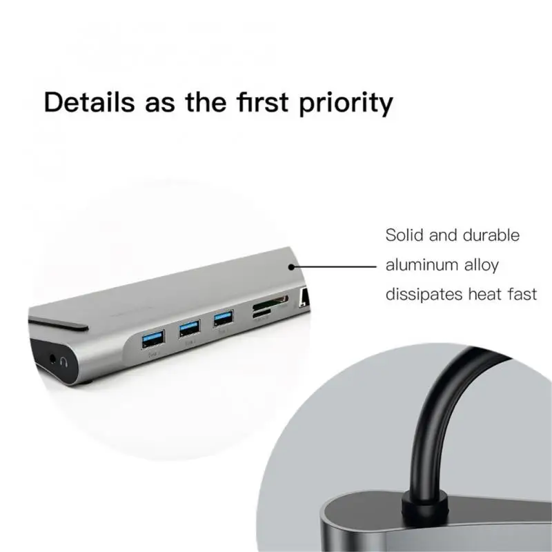 

10 In 1 Aluminium Alloy Hub To 4K Type C RJ45 VGA USB 3.0 Adapter Dock For MacBook Pro Mini DP Docking Station For Laptop Phone