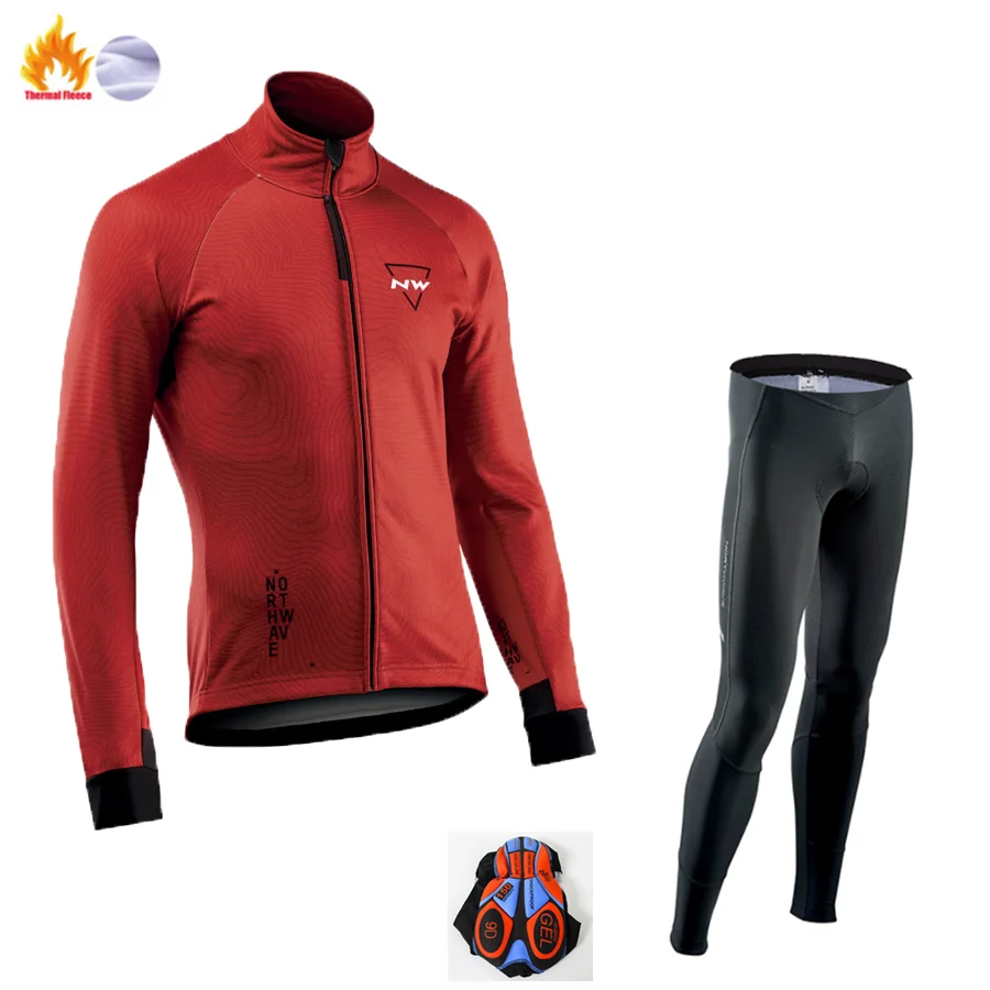 NW North Wave Ciclismo Джерси Pro зимнее Велосипедное снаряжение теплый шерстяной костюм с длинным рукавом набор велосипедных костюмов набор для езды на велосипеде - Цвет: Fleece long sleeve