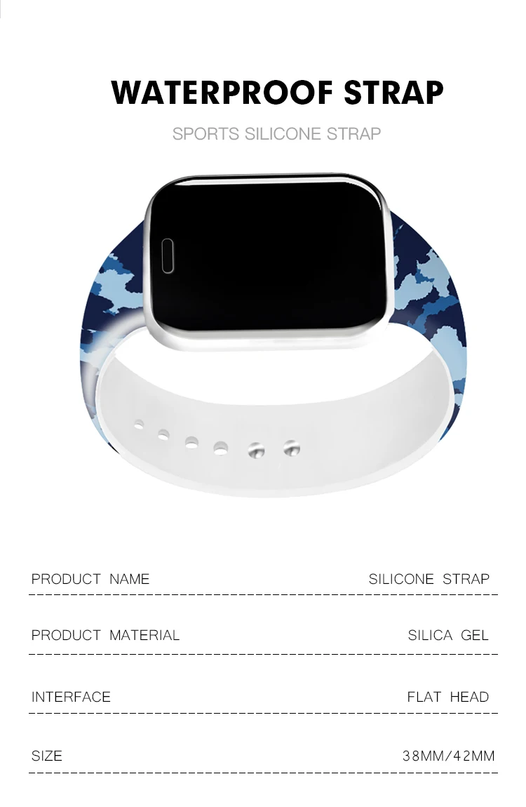 

Camouflage Blue Wristbands 44mm 40mm for iWatch Series 6 4 Silicone Sports Band Strap 42mm 38mm for apple Watch Series 1 2 3
