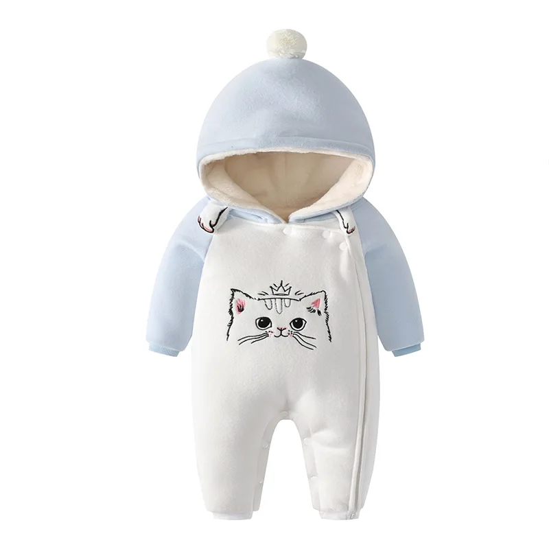 

2020 Winter Baby Clothes Add Velvet Thickened Kitten Embroidered Lovely Newborn Clothes Three Layers of Warm Climbing Clothes
