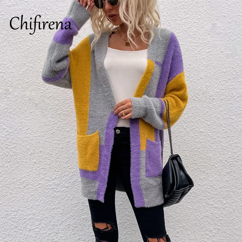 

Chifirena Winter Cardigan for women Pocket Casual Ladies Sweater Jacket Long Sleeve knitted Oversized Sweaters Coat Jumper Woman