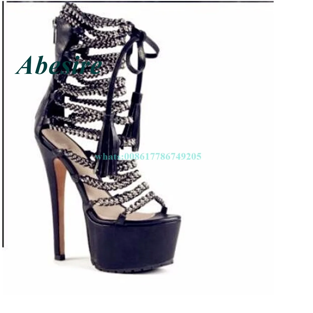 

Сандалии женские с открытым носком, босоножки на высокой платформе, с цепочкой, ремешки с вырезами, гладиаторы, Классическая обувь