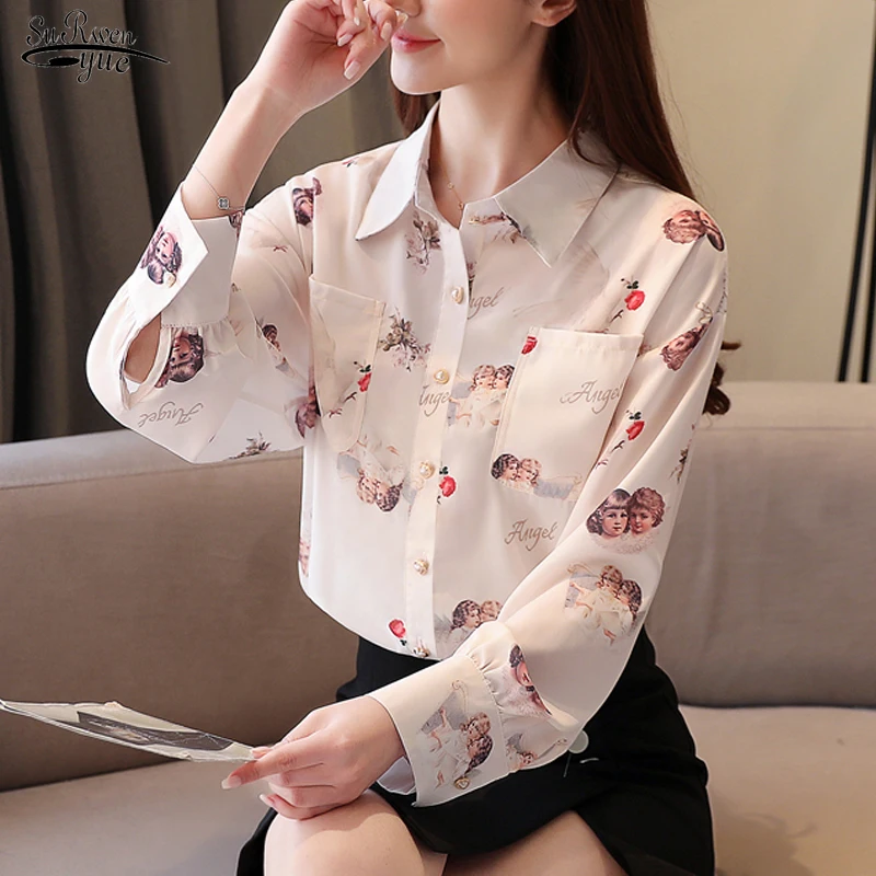 

2021 Floral Long Sleeve Chiffon Cardigan Print Women Tops and Blouse New Lantern Sleeve Vintage Shirt Women Blusas Mujer 8474 50