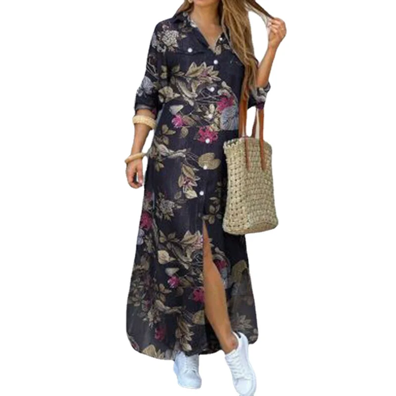 

Elegant women long sleeve print blouse spring and autumn ol dress