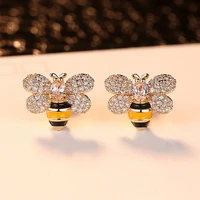 fashion sweet oil diamond bee design earrings zircon elegant elf style women earrings ladies gift