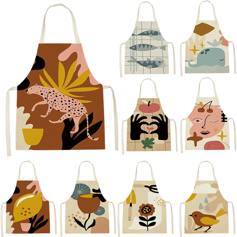

Мультяшные абстрактные Симпатичные Кухонные фартуки с принтом для женщин льняной домашний слюнявчик для готовки выпечки поясной нагрудни...