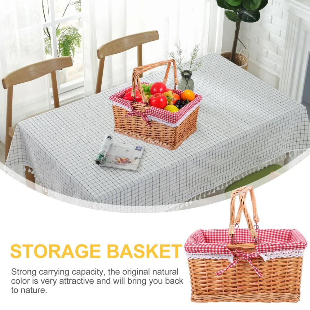 

Useful Wicker Storage Basket Outdoor Picnic Basket with Handles and Cloth Lining