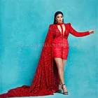 Платье vestido de fiesta 2021 пикантные красные блестками русалка в африканском стиле; Вечерние платья с Обёрточная бумага торжественное платье для выпускного вечера арабские платья для вечеринок