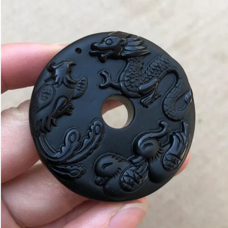 Натуральный Дракон из обсидиана и Феникс мандарин утка безопасности пряжки