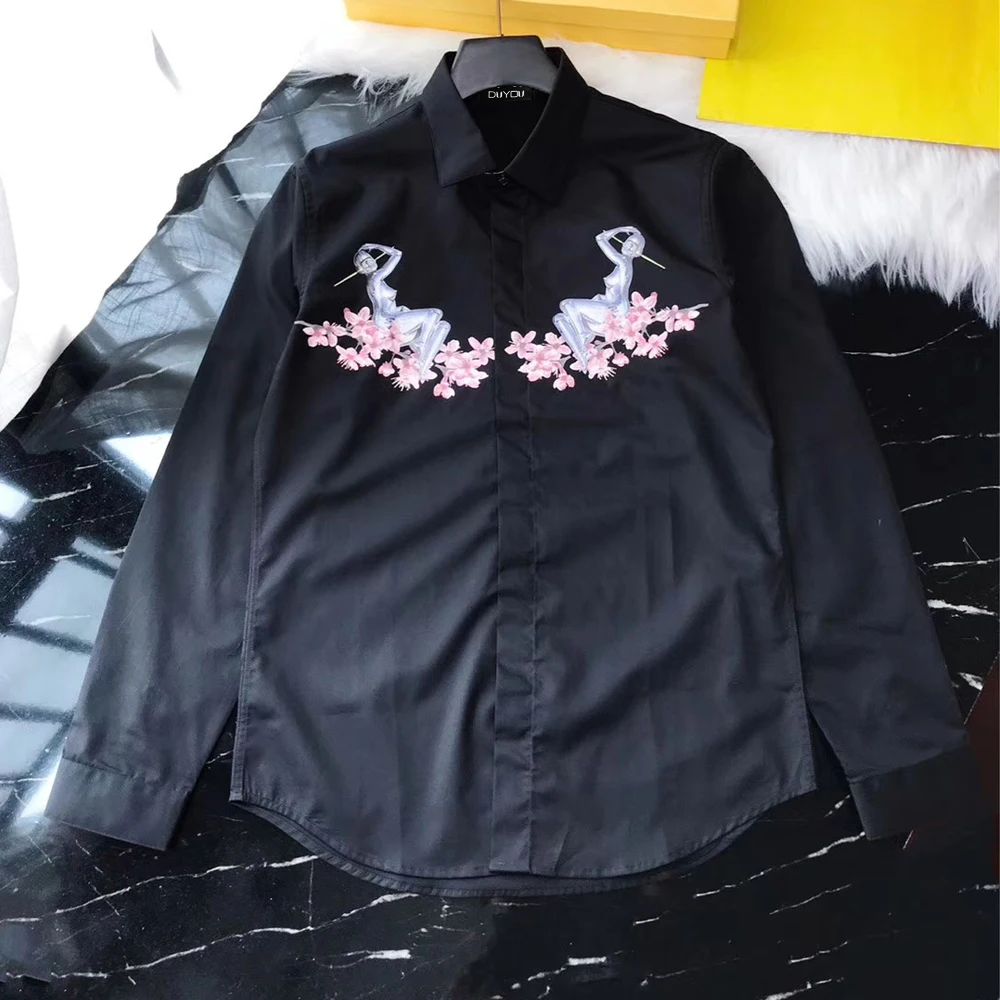 DUYOU Мужская рубашка хлопок мужская нарядная для мужчин сливы принт в виде робота