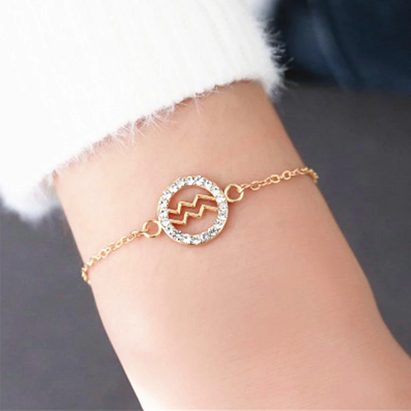 

12 Constellation Zodiac Sign Bracelets Fashion Golden Hollow Zodiac Pendant Bracelet Simple Jewelry Korean Female Birthday Gifts