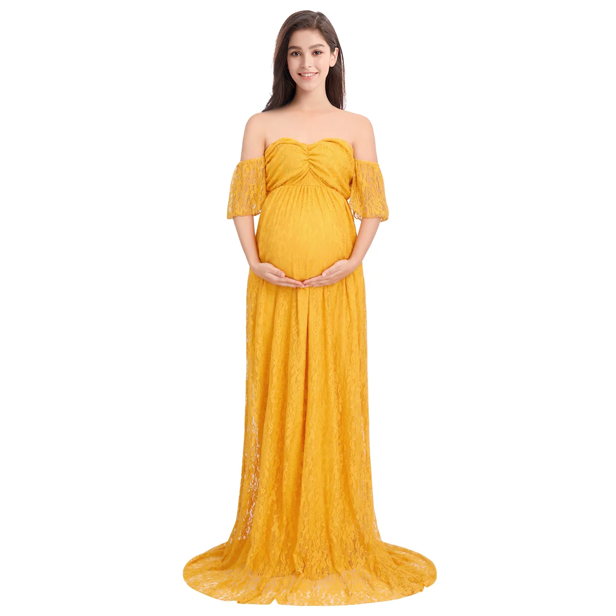 Yellow Платье для беременных длинное платье с длинным шлейфом для фотография беременной женщины свадебное платье для беременных Платья для фотосессии - Цвет: Yellow