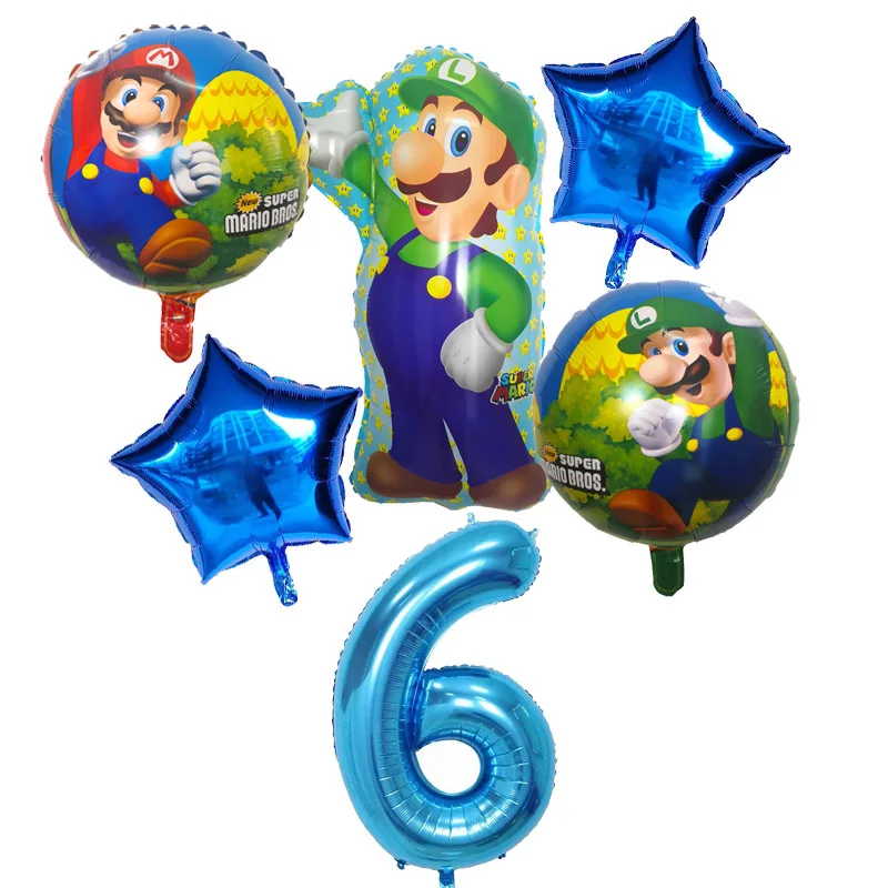 Ballon-6set-6pcs Супер Марио тема одноразовые тарелки салфетки для стаканчиков Mario Bros тематические вечерние украшения коробки конфет выбросы баннеры вечерние поставки - Цвет: Ballon-6set-6pcs