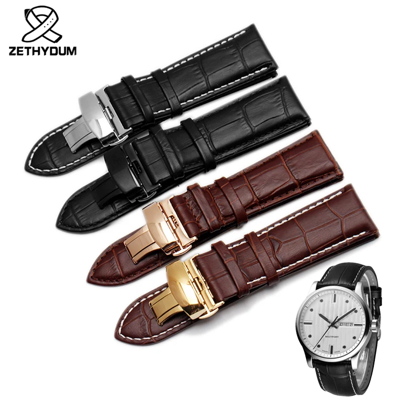 Фото 22mm 23mm 24mm 26mm 28mm big width Black brown Mens Alligator Genuine Leather Watch Strap Band bracelets free shipping №1
