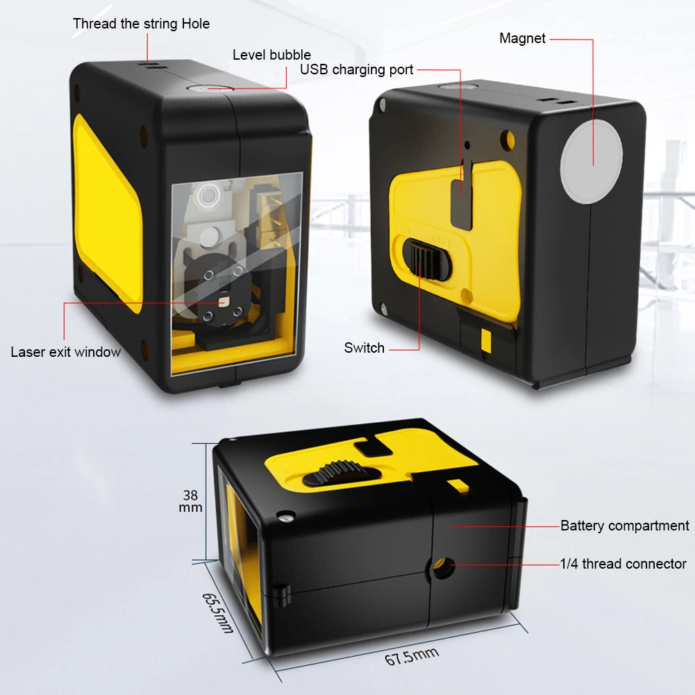 

Portable 2 Lines Laser Level Self Leveling High Precision Laser Leveler Cross Lines Horizontal Vertical Leveler Measuring Tool