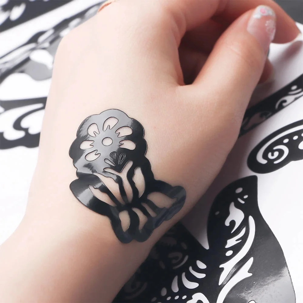 Reusable Waterproof Unisex Temporary Diy Tools India Henna Template Hand Body Art Stickers Tattoo Stencils Hand Art Stickers