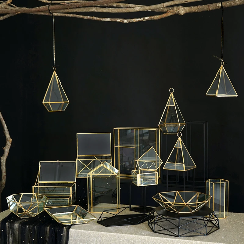 Многоугольная стеклянная коробка для столик торта держатели хранения Этажерка