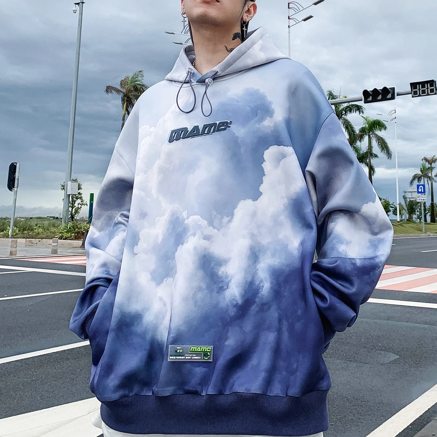 LACIBLE градиент голубь с буквенным принтом толстовки капюшоном Мужские 2019 Harajuku