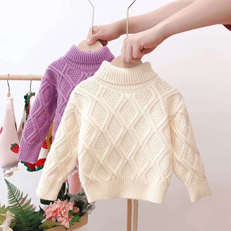 2019 модные осень зима свитер с высоким воротником для девочек леггинсы маленьких