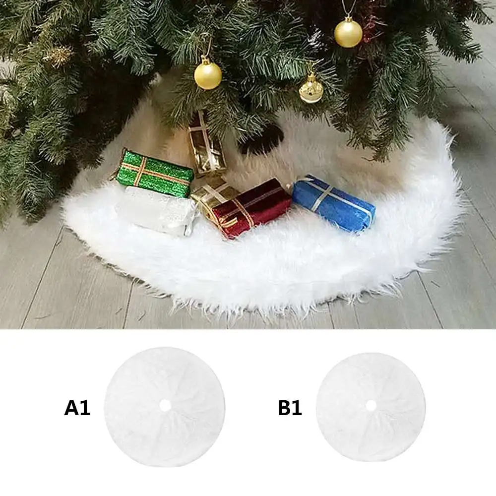 

1 Pcs Long Snow Plush Christmas Tree Skirt Base Floor Mat Cover Xmas Party Decor Base Floor Pad Round Carpet Decoration Gift