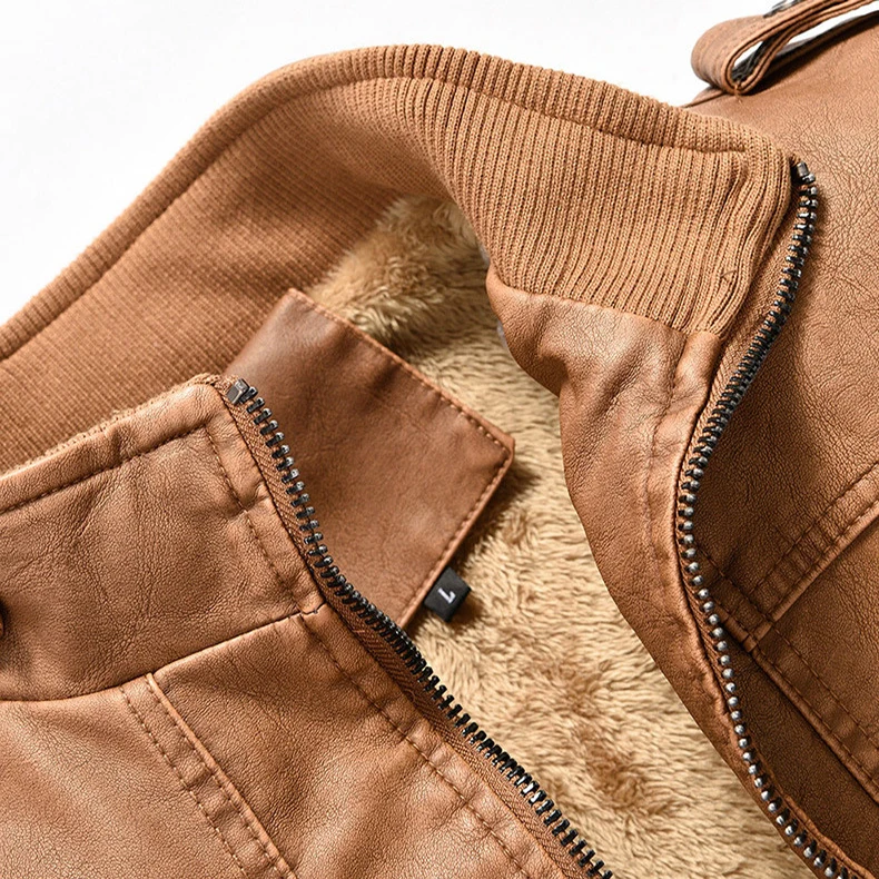 

New Leather Jacket Men Autumn Winter Fleece Faux Leather Jackets Coats High Quality Casual Motorcycle Leather Jacket Male Retro