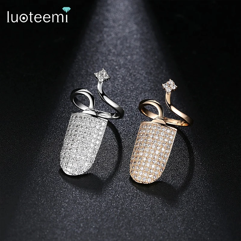 Luoteemi сверкающими ногтем anillos Топ Класс микро CZ Bague Роковой проложить Регулируемая