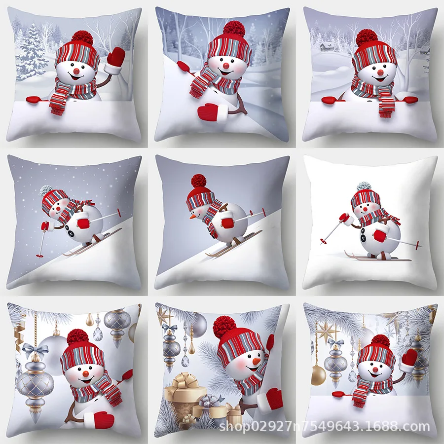 

European and American Christmas Cartoon Ice Man Couch Pillow Cushion Cover Digital Printing Pillowcase Customization