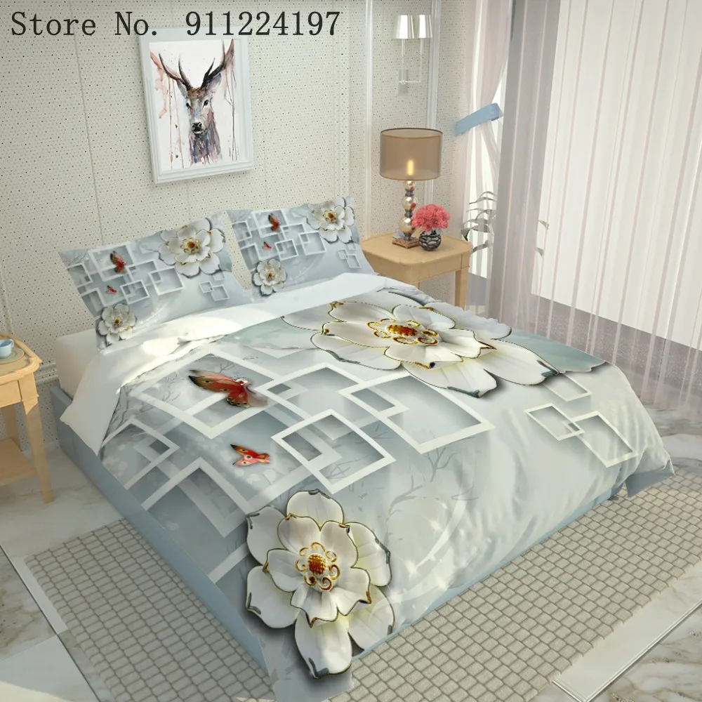 Домашний текстиль белый решетки пододеяльник наволочка цветок простыней