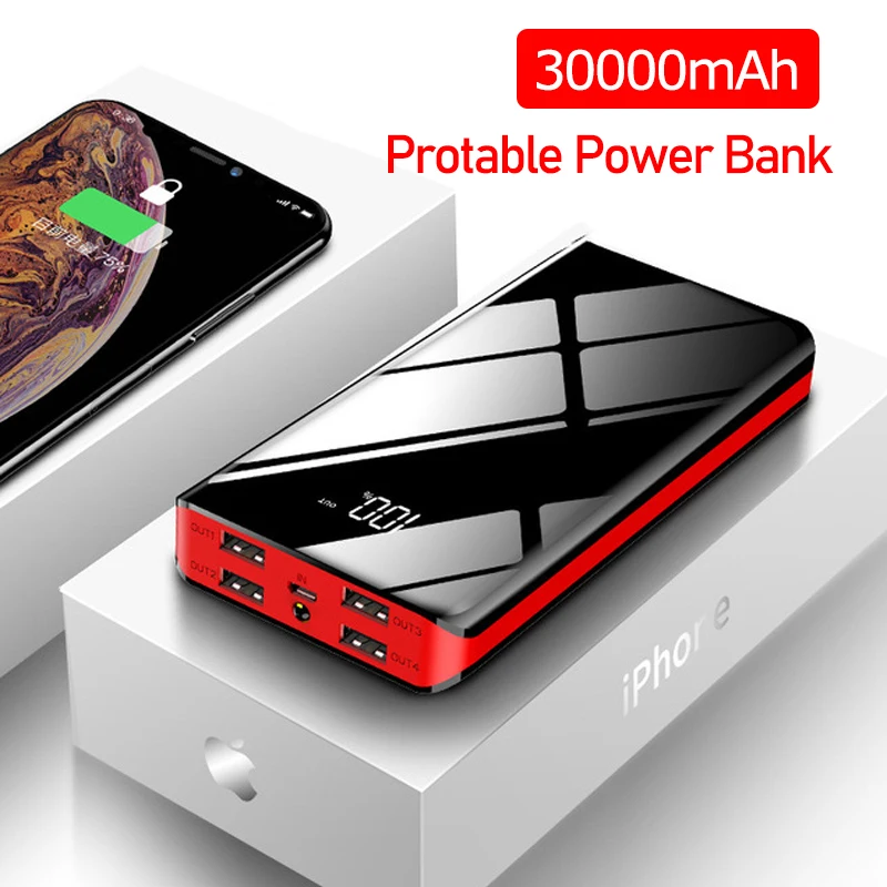 Внешний аккумулятор 30000 мАч 4 USB мобильный телефон внешний для быстрой зарядки IPhone