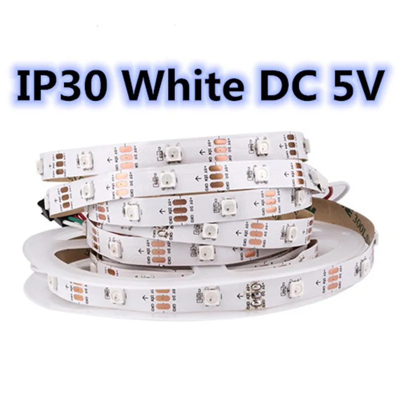 IP30 white PCB WS2812B Светодиодные ленты RGB ленты 30/60/144 светодиодный s/М ws2812 индивидуально адресуемых ФИТА полосы для ПК ambi светильник неоновый светильник DC 5V - Испускаемый цвет: IP30 white PCB