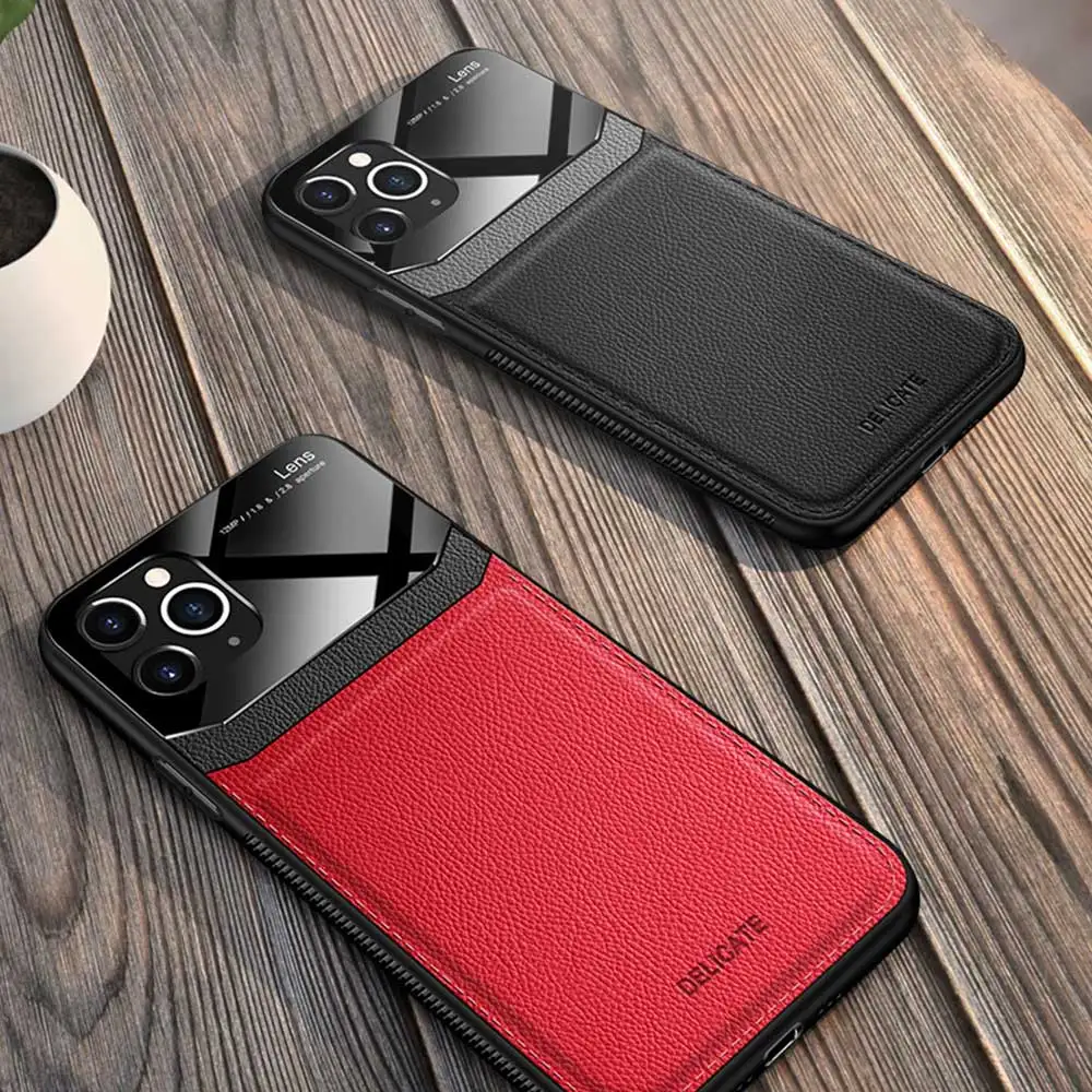 Кожаный чехол для iPhone 11 Pro Max роскошное зеркальное стекло противоударный 7 8 6 6S Plus XS