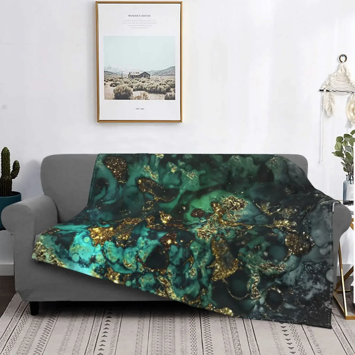 

Gold Indigo Malachite Marble Bohemian Blankets Velvet Summer Portable Super Warm Throw Blankets for Sofa Couch Plush Thin Quilt